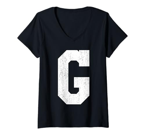 Damen Buchstabe G Monogramm Anfangsschreibung T-Shirt mit V-Ausschnitt von Letter G Shirt