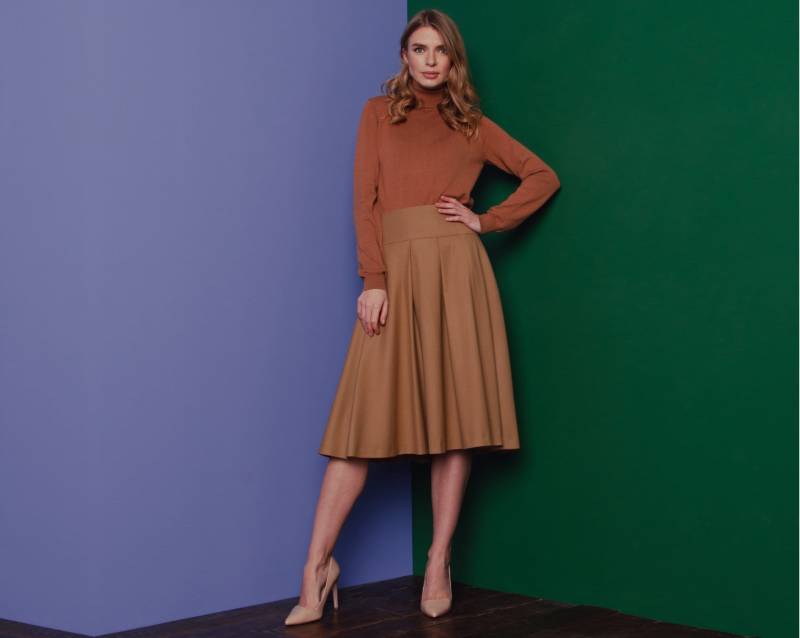 Beige Wolle Weiter Rock, Üppiger Formeller Feierlicher Warmer Rock Unter Den Knien, Ausgestellter Und Taschen, Safari-stil Baumrock von LetterKdresses