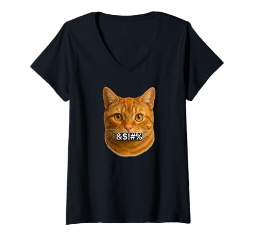 Damen Censored Orange Cat Humor Expression Ästhetisches Druckdesign T-Shirt mit V-Ausschnitt Damen Censored Orange Cat Humor Expression Ästhetisches Druckdesign T-Shirt mit V-Ausschnitt von LetterTrunk