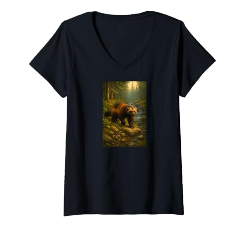 Damen Mountain Beast Wildlife Forestcore Predator Ästhetisches Design T-Shirt mit V-Ausschnitt Damen Mountain Beast Wildlife Forestcore Predator Ästhetisches Design T-Shirt mit V-Ausschnitt von LetterTrunk