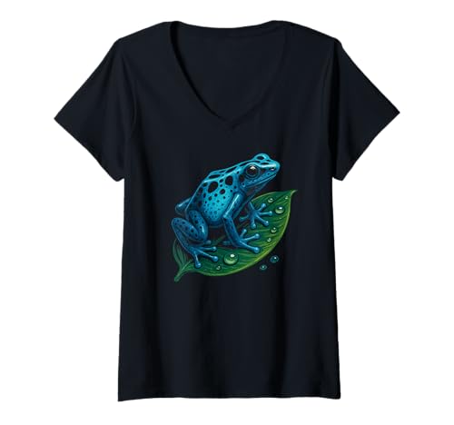Damen Pfeil Pfeil Frosch Blau Poison Azureus Blatt Design T-Shirt mit V-Ausschnitt von LetterTrunk