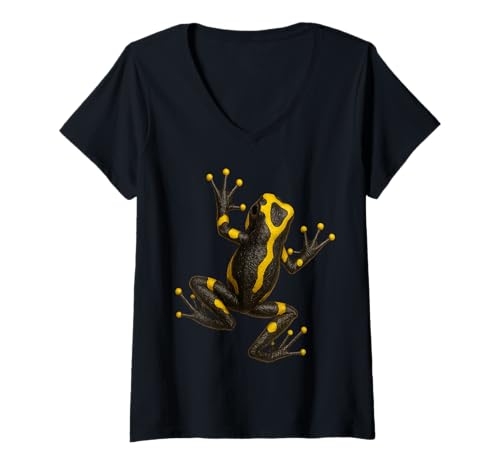 Damen Realistischer Pfeilgift-Frosch, Kletter-Illusion, Dschungel, Wildlife T-Shirt mit V-Ausschnitt Damen Realistischer Pfeilgift-Frosch, Kletter-Illusion, Dschungel, Wildlife T-Shirt mit V-Ausschnitt von LetterTrunk