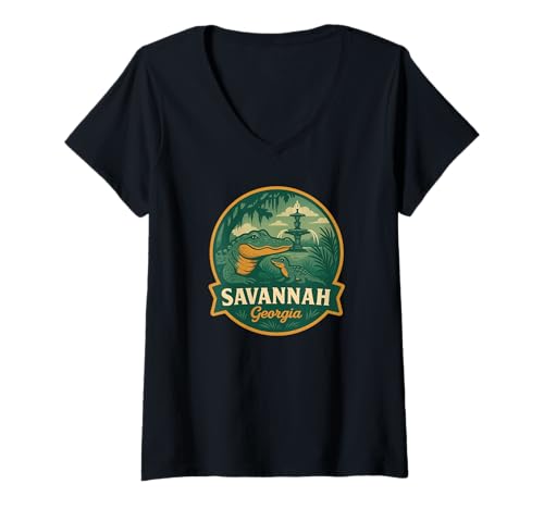 Damen Savannah Georgia Alligator Mutter und Schlüpfabzeichen T-Shirt mit V-Ausschnitt von LetterTrunk