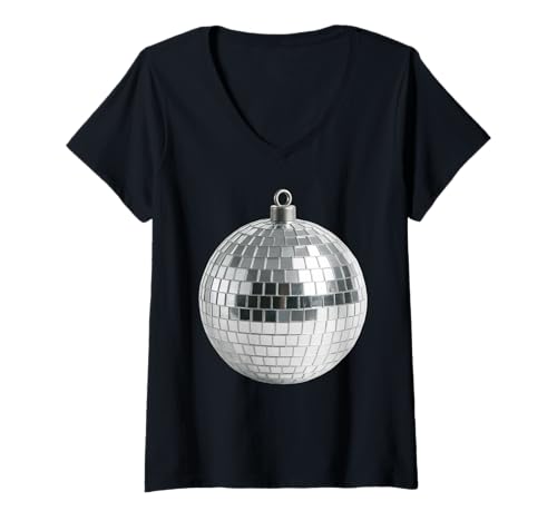 Damen Silber Discokugel - Retro Minimal Dancecore Ästhetisches Design T-Shirt mit V-Ausschnitt Damen Silber Discokugel - Retro Minimal Dancecore Ästhetisches Design T-Shirt mit V-Ausschnitt von LetterTrunk