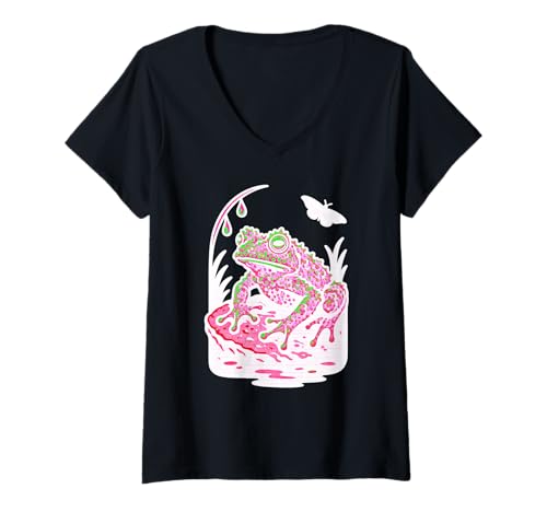 Damen Vietnamesischer Moosfrosch Poster Wildlife Design T-Shirt mit V-Ausschnitt von LetterTrunk