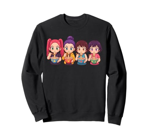 Kawaii Ramen Friends Four Chibi Kinder schlürfen Nudeln Sweatshirt von LetterTrunk
