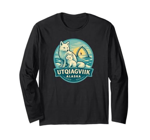 Utqiagvik Alaska Arctic Fox Mama und Welpe Eisbogen Design Langarmshirt von LetterTrunk