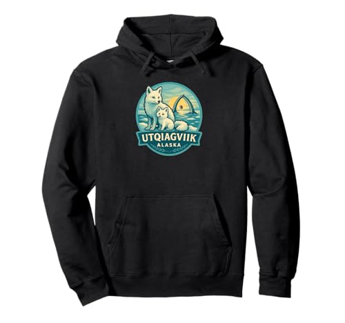 Utqiagvik Alaska Arctic Fox Mama und Welpe Eisbogen Design Pullover Hoodie von LetterTrunk