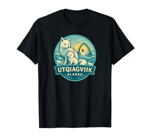 Utqiagvik Alaska Arctic Fox Mama und Welpe Eisbogen Design T-Shirt von LetterTrunk
