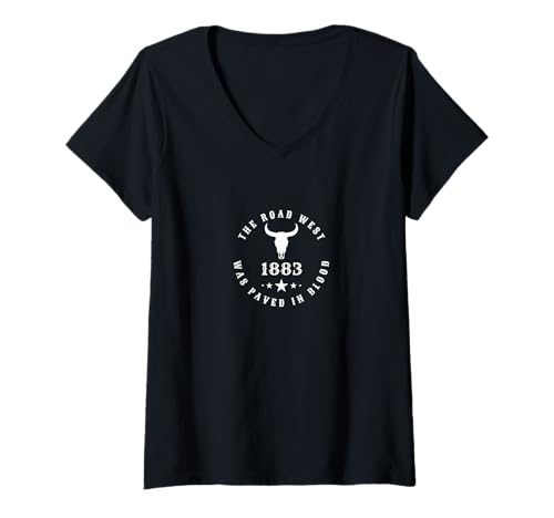 Damen 1883 The Road West was Paved In Blood Kuhschädel T-Shirt mit V-Ausschnitt Damen 1883 The Road West was Paved In Blood Kuhschädel T-Shirt mit V-Ausschnitt von Letterboard Inspired