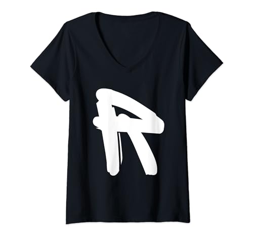 Damen Buchstabe R in weißer, großer, fett gedruckter Schrift T-Shirt mit V-Ausschnitt Damen Buchstabe R in weißer, großer, fett gedruckter Schrift T-Shirt mit V-Ausschnitt von Letters from A to Z number 1234567890 in white hw