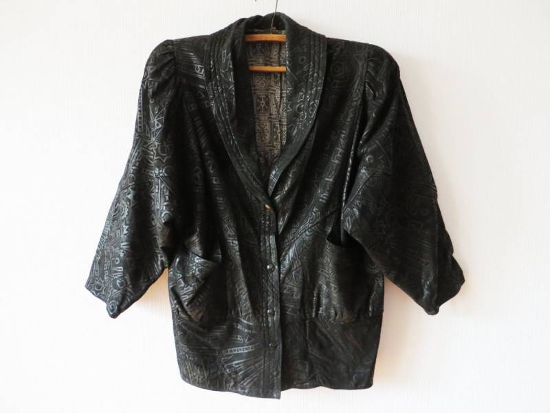 Vintage 80Er Jahre Gemusterter Schwarzer Leder Blazer Vintage 80Er Jahre Gemusterter Schwarzer Leder Blazer von LettersInMyPocket