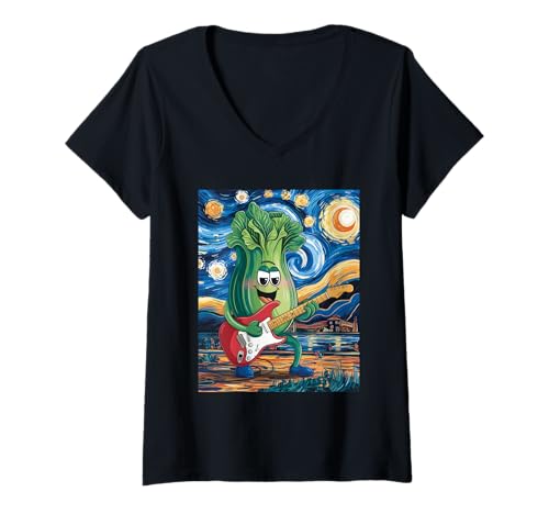 Damen Sternennachtsalat T-Shirt mit V-Ausschnitt Damen Sternennachtsalat T-Shirt mit V-Ausschnitt von Lettuce Guitar