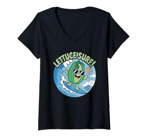 Damen Salat Surf Lustiges Wortspiel Surfen Salat T-Shirt mit V-Ausschnitt von Lettuce Surf Collection