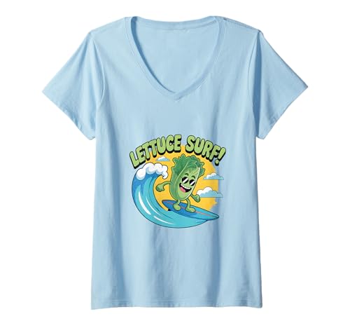Damen Salat Surf Lustiges Wortspiel Surfen Salat T-Shirt mit V-Ausschnitt von Lettuce Surf Collection