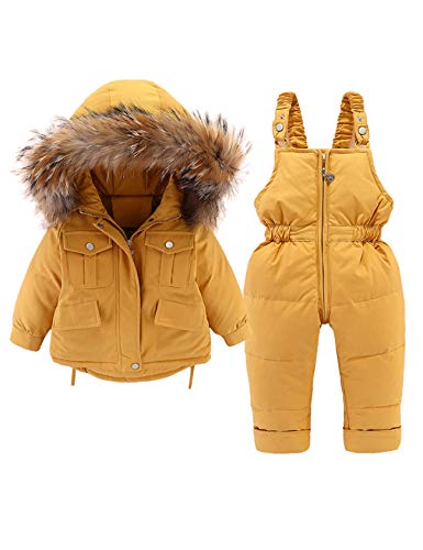 Letuwj Baby Jungen Mädchen Schneeanzug Felldaunen Jacke Mantel und Skihose Gr. 2-3 Jahre, gelb von Letuwj