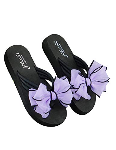 Letuwj Damen Einfarbig Pantoletten Slipper Bow Hoher Absatz Sandalen Violet-2 EU 40 von Letuwj