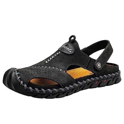 Letuwj Herren Leder Sandalen Strand Atmungsaktiv Casual Hohl S, Schwarz, 44 EU von Letuwj