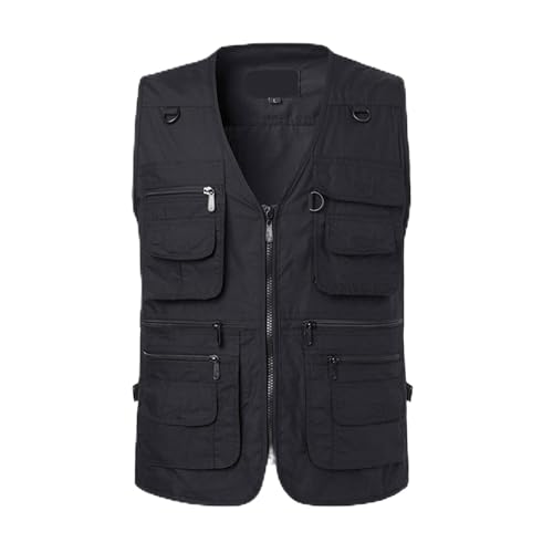Letuwj Herren-Outdoor-Arbeitskleidung, große Weste, mehrere Taschen, Freizeitweste, Schwarz, 6XL von Letuwj