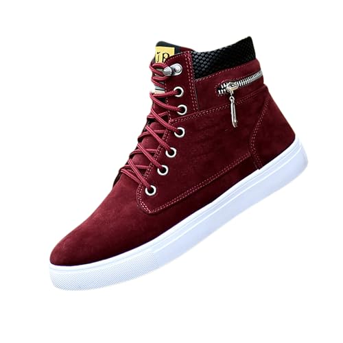 Letuwj High-top Schuhe Herrenschuhe Canvas Schuhe Freizeitschuhe Flache Schuhe Riemchenschuhe, weinrot, 42.5 EU von Letuwj
