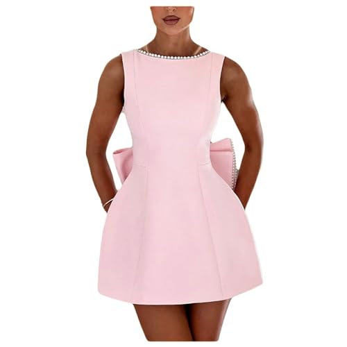 Letuwj Kleid rückenfrei A-Linie Bowknot Perle Mini, rose, S von Letuwj