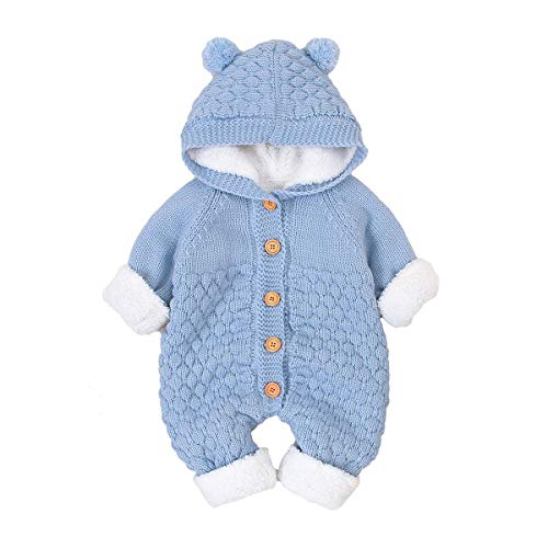 Letuwj Neugeborenes Baby Jungen Mädchen Kapuzenpullover Strick-Strampler Einteiler Warm Pullover Overall Outfits Gr. 0-3 Monate, Blau 2 von Letuwj