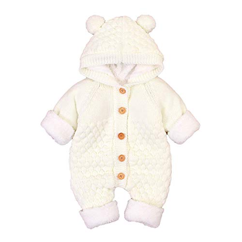 Letuwj Neugeborenes Baby Jungen Mädchen Kapuzenpullover Strick-Strampler Einteiler Warm Pullover Overall Outfits Gr. 0-3 Monate, weiß 2 von Letuwj