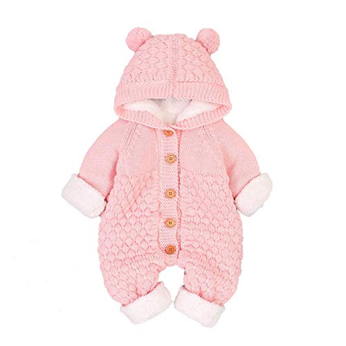 Letuwj Neugeborenes Baby Jungen Mädchen Kapuzenpullover Strick-Strampler Einteiler Warm Pullover Overall Outfits Gr. 3-6 Monate, Rosa 2 von Letuwj