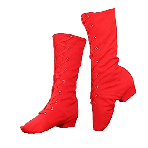 Letuwj Tanzschuhe Damen Weiche Unterseite Übungsschuhe Jazz Boots, Rot/Ausflug, einfarbig (Getaway Solids), 37.5 EU von Letuwj