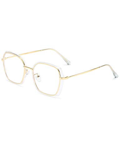 Letuwj Unisex Langlebig Blu-ray Brille Geometrische Formen mit Blaulicht-Filter Anti-Blaulicht Anti-Blaulichtbrille Transparent + Gold one Size von Letuwj