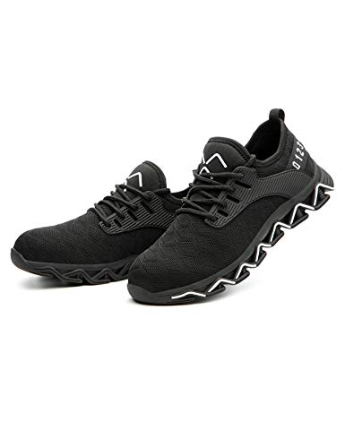 Letuwj Unisex leichte Sicherheitsschuhe mit Stahlkappe, Bequeme Schlupfschuhe, Schwarz - schwarz/weiß - Größe:41 EU von Letuwj