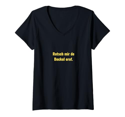 Damen Rutsch Mir de Bockel erof. - Luxemburgischer Spruch T-Shirt mit V-Ausschnitt Damen Rutsch Mir de Bockel erof. - Luxemburgischer Spruch T-Shirt mit V-Ausschnitt von LetzMerch