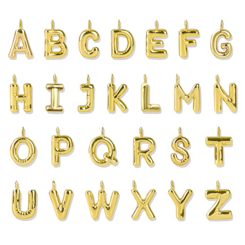 Buchstaben-Anhänger mit 18 Karat Gold gefüllt, zur Schmuckherstellung, Buchstaben-Anhänger mit Initiale A-Z, Ballon-Glitzer-Anhänger für Damen-Armband, Halskette und Ohrringe, 26 Stück (A) von Leuaydo