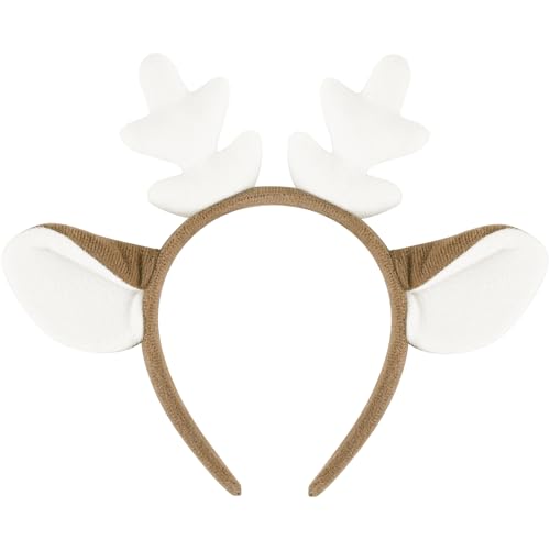 Leuceiy Rentiergeweih Stirnband Herbst Winter Halloween Weihnachten Cosplay Party Dress Up Tierohren Cosplay Kostüm Hirsch Haarband, Weiss/opulenter Garten, 1 Count (Pack of 1) von Leuceiy