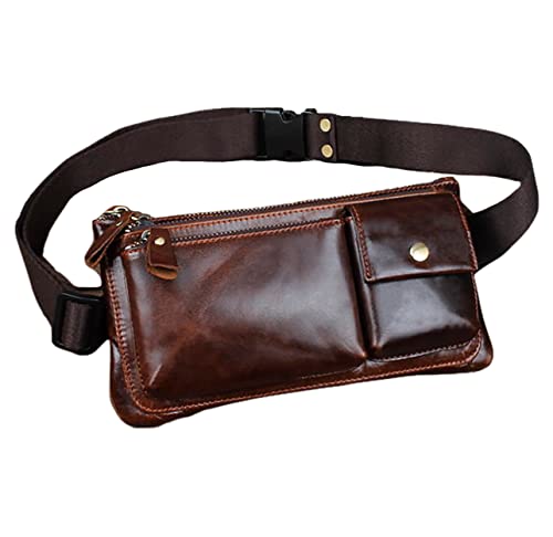 LEUCHTBOX Herren und Damen Hüfttasche Unisex Gürteltasche Bauchtasche mit Organizer Gewachstes Rindsleder für Outdoor Biker Reiten Abnehmbarer Gurt Portemonnaie Clutch (Kaffeebraun) von Leuchtbox