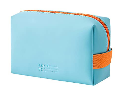 LEUCHTBOX Kleine Kosmetiktasche wasserdichte Wash-Bag für Frauen Kulturtasche Make-Up Bag PU-Kunstleder Candy Bag Style Knallige Farben (Hellblau) von Leuchtbox