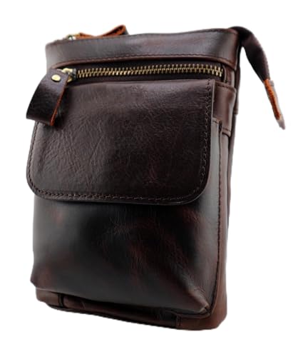 Leuchtbox Echtleder Outdoor Gürteltasche Hüfttasche Umhängetasche Handytasche Crossbody Bag für Damen und Herren Unisex Echtes Rindsleder (Braun 3 (Geölt)) von Leuchtbox
