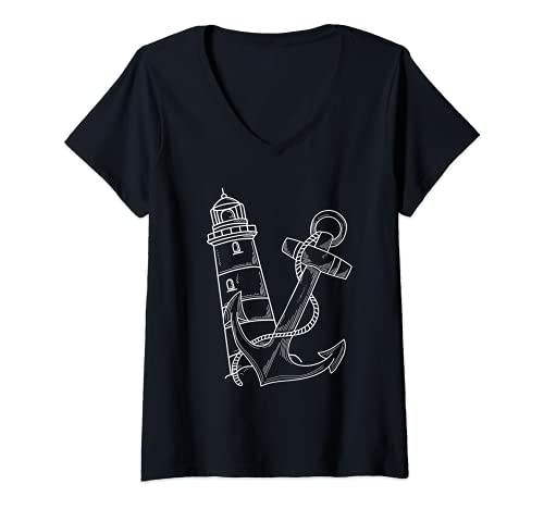 Damen Anker Leuchtturm T-Shirt mit V-Ausschnitt Damen Anker Leuchtturm T-Shirt mit V-Ausschnitt von Leuchtturm Anker Motive