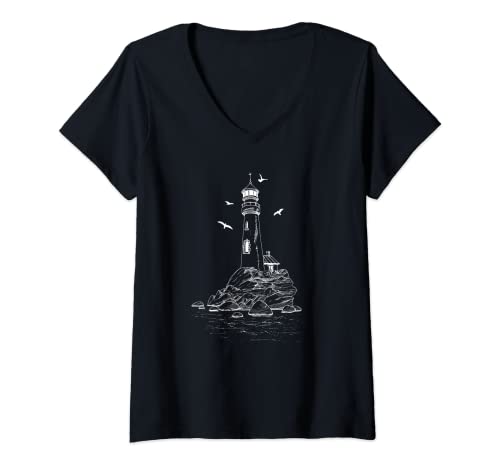 Damen Hafen Minimalistisch Küste Ostsee - Nordsee Meer Leuchtturm T-Shirt mit V-Ausschnitt Damen Hafen Minimalistisch Küste Ostsee - Nordsee Meer Leuchtturm T-Shirt mit V-Ausschnitt von Leuchtturm Geschenke & Ideen