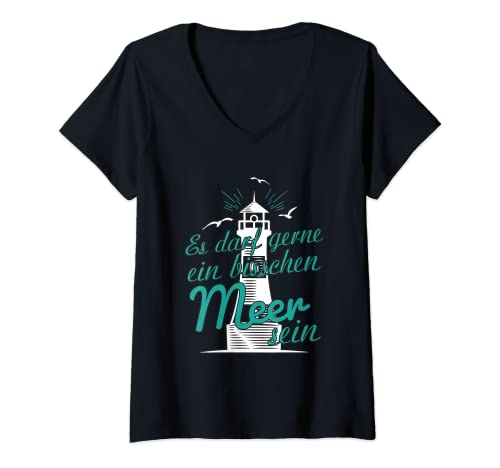 Damen ES DARF GERNE EIN BISSCHEN MEER SEIN Maritim See Leuchtturm T-Shirt mit V-Ausschnitt Damen ES DARF GERNE EIN BISSCHEN MEER SEIN Maritim See Leuchtturm T-Shirt mit V-Ausschnitt von Leuchtturm Ostsee Nordsee Norddeutsch Fun Sprüche