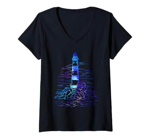 Damen Galaxy Lighthouse T-Shirt Nautical Ocean Liebhaber T-Shirt mit V-Ausschnitt Damen Galaxy Lighthouse T-Shirt Nautical Ocean Liebhaber T-Shirt mit V-Ausschnitt von Leuchtturm nautische Ozeanliebhaber