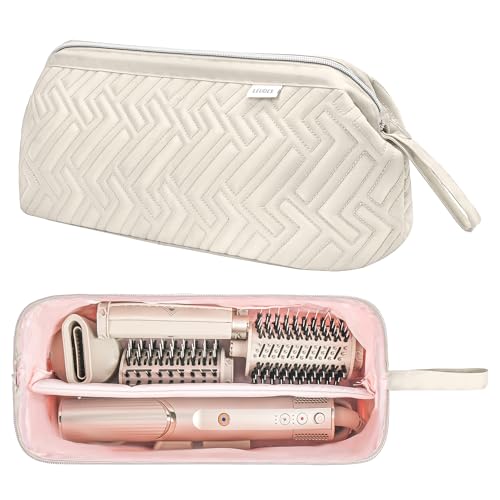 Leudes Reisetasche für Haifischhaar-Werkzeuge, flexibel, tragbar, staubdicht, Flacher Lockenstab, Reise-Organizer, beige, Quilten von Leudes