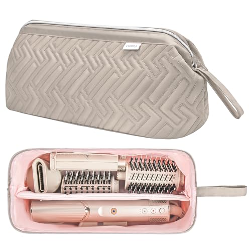 Leudes Reisetasche für Haifischhaar-Werkzeuge, flexibel, tragbar, staubdicht, Flacher Lockenstab, Reise-Organizer, Camel, Quilten von Leudes