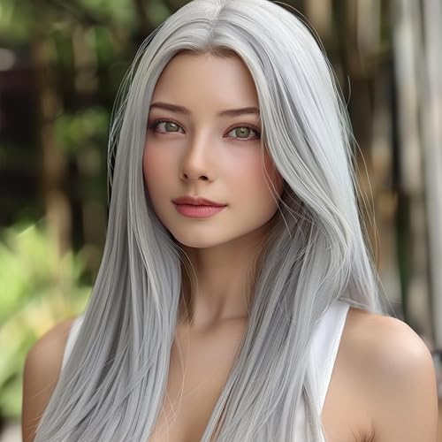 Leuik Lange gerade Perücke, synthetische lange Perücken für Damen, Cosplay-Perücke für modische Frauen, 71,1 cm, Grau Leuik Lange gerade Perücke, synthetische lange Perücken für Damen, Cosplay-Perücke für modische Frauen, 71,1 cm, Grau von Leuik