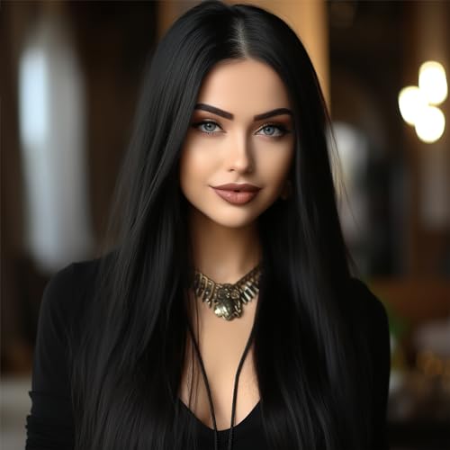 Leuik Lange schwarze Perücke, lang, synthetisch, für Damen, Cosplay-Perücke für Damen, 71,1 cm, Schwarz Leuik Lange schwarze Perücke, lang, synthetisch, für Damen, Cosplay-Perücke für Damen, 71,1 cm, Schwarz von Leuik