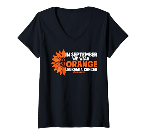 Damen Leukämie Krebs Bewusstsein Im September tragen wir Orange T-Shirt mit V-Ausschnitt Damen Leukämie Krebs Bewusstsein Im September tragen wir Orange T-Shirt mit V-Ausschnitt von Leukemia Cancer Awareness In September tee