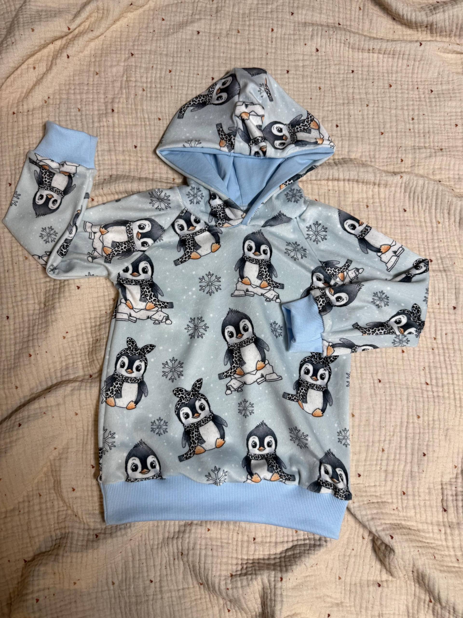 Handgemachter Hoodie 92/98 Aus Nicky Jersey - Kuscheliger Winterpullover Mit Pinguin-Motiv Weicher Kinderpulli Kapuze von LeunikatKreationen