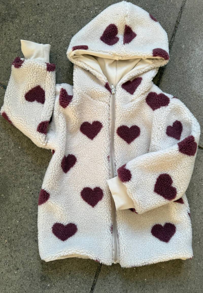 Teddyjacke Kinder 104, Kuschelige Jacke Mit Herzchen, Kapuzenjacke Mädchen Jungen, Fleecejacke Warm, Handmade Kinderkleidung von LeunikatKreationen