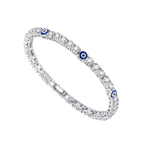 Leuyuee Armband mit bösen Blicken für Damen Silber Böse Blick mit Kugeln Zirkonia Valentinstag Muttertag Geburtstag Geschenk (Blau) von Leuyuee