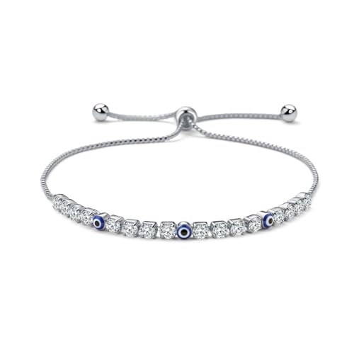 Leuyuee Böse Blick Armband für Damen nazar Amulett Viel Glück Schutz Edelstein Verstellbares Armband Stretch Zirkonia Schmuck Geschenke Valentinstag Muttertag Geburtstag Geschen (blau) von Leuyuee